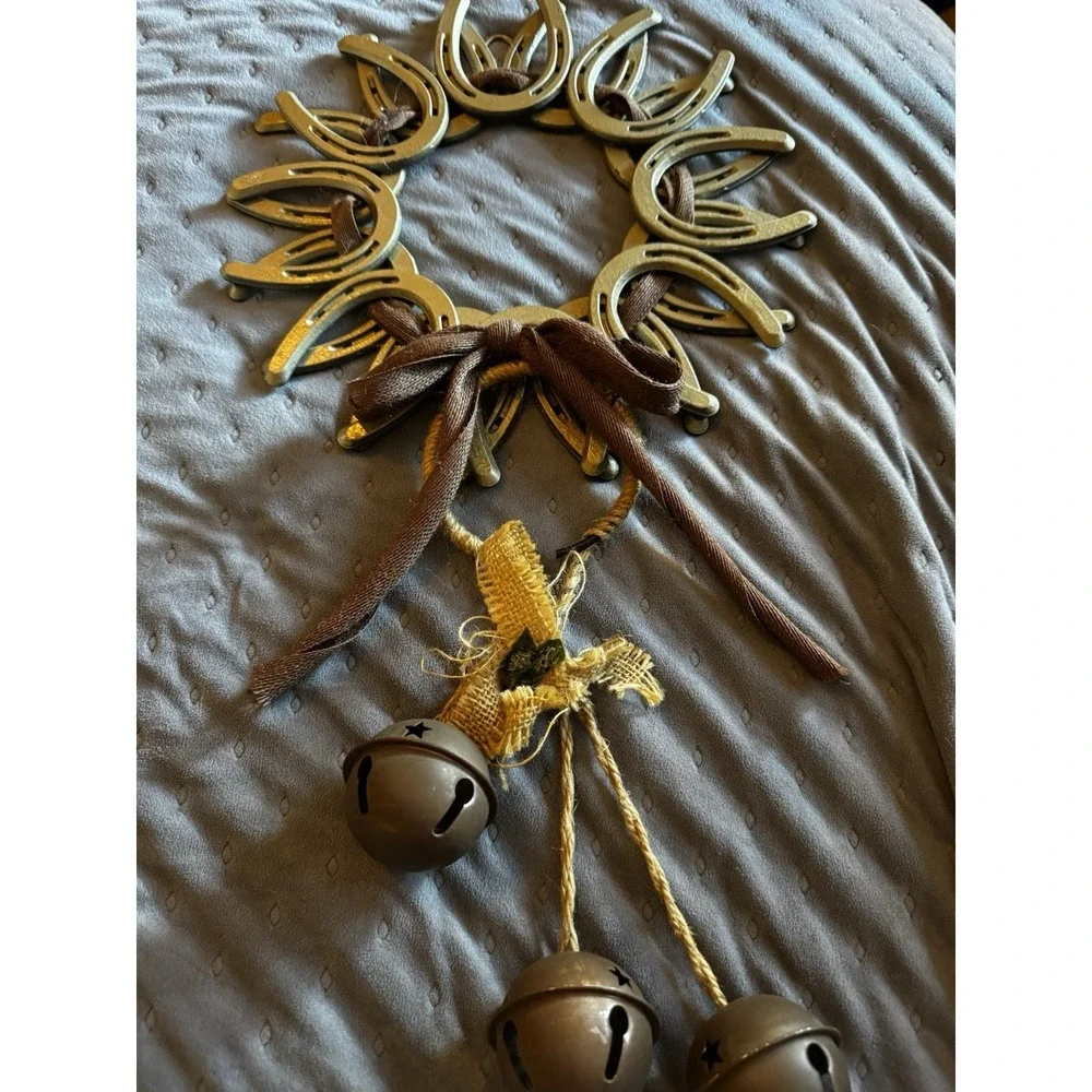 Handmade Pony Horseshoe Rope Door Hanger Wreath with Bells 12